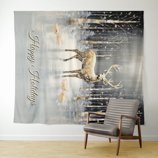 Gold Christmas Reindeer Holiday Backdrop Wandteppich (Beispiel (Horizontal))