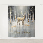 Gold Christmas Reindeer Holiday Backdrop Wandteppich (Vorderseite)