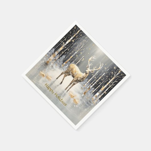 Gold Christmas Reindeer Holiday Napkin Serviette (Ecke)