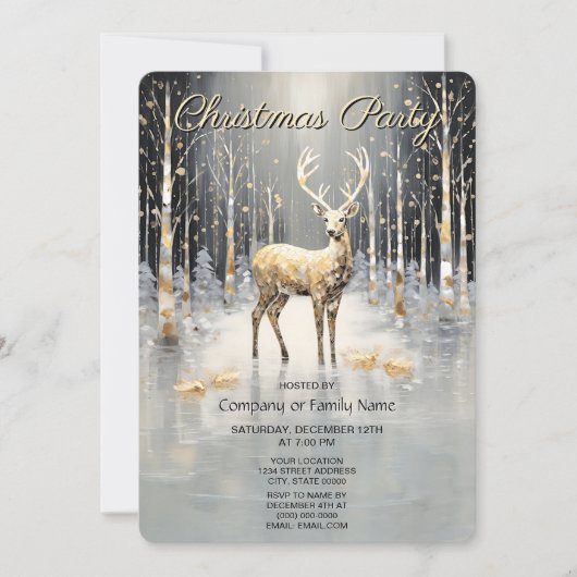 Gold Christmas Reindeer Holiday Party Invitation Einladung (Vorderseite)