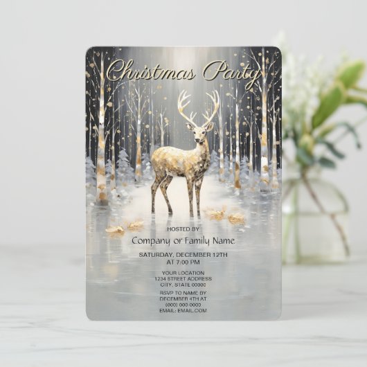 Gold Christmas Reindeer Holiday Party Invitation Einladung (Stehend Vorderseite)