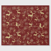 Gold Christmas Reindeer on Dark Red Geschenkpapier (Flach)