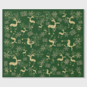 Gold Christmas Reindeer on Green Geschenkpapier (Flach)