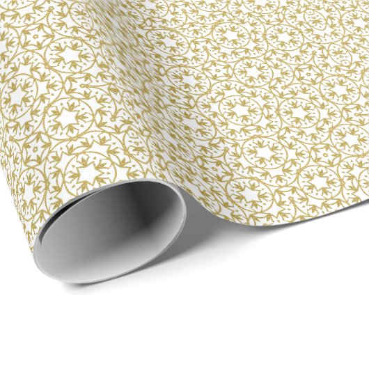 Gold Christmas Stars Pattern Glitzer Geschenkpapier (Rolleneckpunkt)