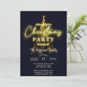 Gold Christmas Tree Black Christmas Party Einladung (Stehend Vorderseite)