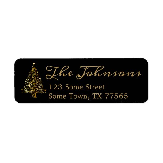 Gold Christmas Tree Black Return Address Label (Vorne)