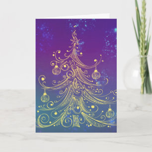 Gold Christmas Tree Motiv Purple Teal Feiertagskarte