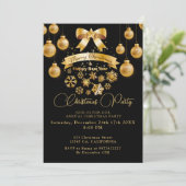 Gold Christmas Tree Ornaments Black Einladung (Stehend Vorderseite)