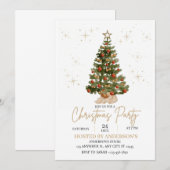   gold christmas tree party invite  einladung (Vorne/Hinten)