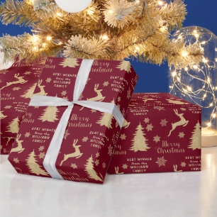 Gold Christmas Tree Rentier Personalisiert Geschenkpapier