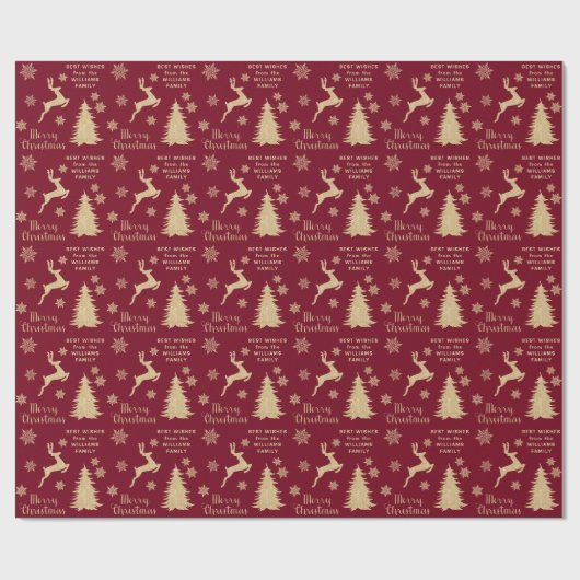 Gold Christmas Tree Rentier Personalisiert Geschenkpapier (Flach)