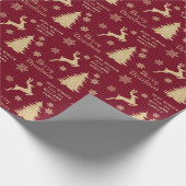 Gold Christmas Tree Rentier Personalisiert Geschenkpapier (Ecke)