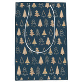 Gold Christmas Trees Midnight Blue Mittlere Geschenktüte (Vorderseite)