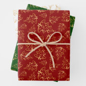 Gold Christmas Trees on Red, Green, White Geschenkpapier Set (Beispiel)