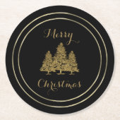 Gold Christmas Trees Runder Pappuntersetzer (Vorderseite)