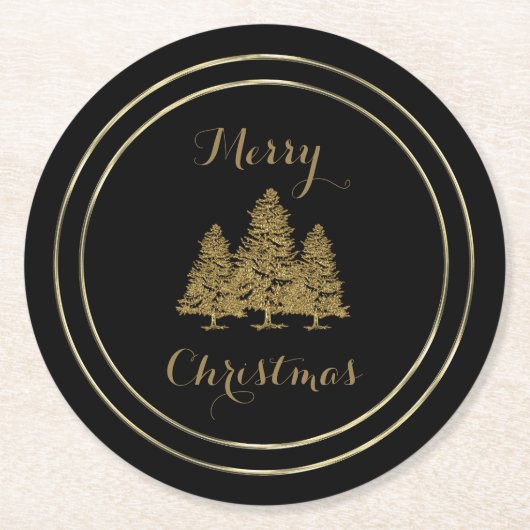 Gold Christmas Trees Runder Pappuntersetzer (Vorderseite)