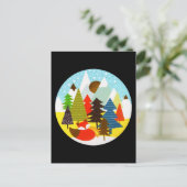 Gold Christmas Winter Baby Fox Pine Forest Postkarte (Stehend Vorderseite)