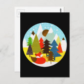 Gold Christmas Winter Baby Fox Pine Forest Postkarte (Vorne/Hinten)