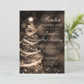 Gold Christmas Winter Onederland 1st Birthday Einladung (Stehend Vorderseite)