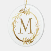 Gold Christmas Wreath Monogram & Family Foto Keramik Ornament (Links)