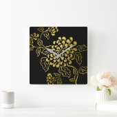 Gold Chrysanthemum für alle Farben Quadratische Wanduhr (Zuhause)
