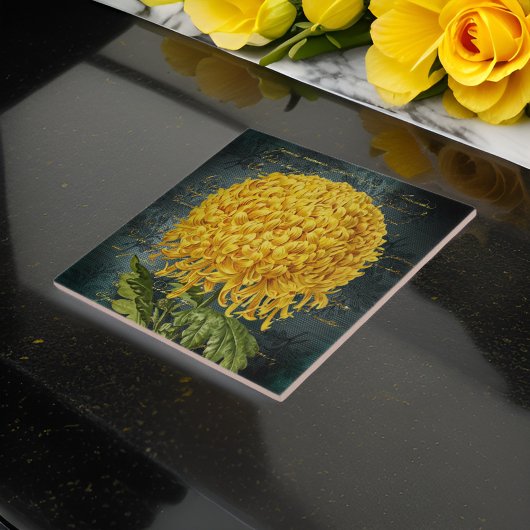 Gold Chrystanthemum über Aquamarine Damaskus und H Fliese