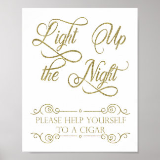 Gold Cigar Bar Sign - Licht in die Nacht Poster