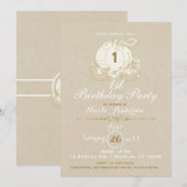 Gold Cinderella Carriage Kraft erster 1. Geburtsta Einladung (Vorne/Hinten)
