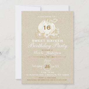 Gold Cinderella Carriage Kraft Sweet 16 Geburtstag Einladung