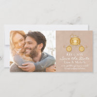 Gold Cinderella Carriage Save the Date Fotokarte