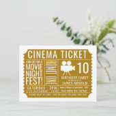 Gold Cinema Ticket, Kinderparty Ticket Begleitkarte (Stehend Vorderseite)