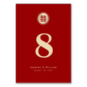 Gold Circle Double Happiness Red Chinese Wedding Tischnummer (Rückseite)