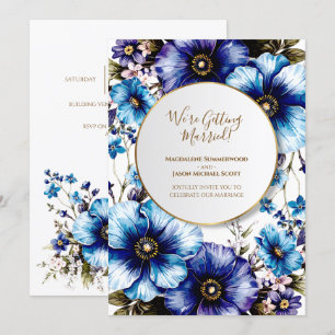Gold Circle Frame Blue Lila Floral Hintergrund Einladung