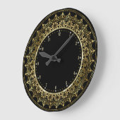 Gold Circle Lace Rahmen schwarzer Hintergrund Große Wanduhr (Winkel)