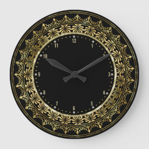 Gold Circle Lace Rahmen schwarzer Hintergrund Große Wanduhr