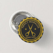 Gold Circle & Scissors Haarstylist-Logo Button (Vorne & Hinten)
