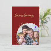 Gold Circle & Warm Red Family Foto Weihnachtskarte Einladung (Stehend Vorderseite)