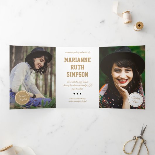 Gold Circles 5-Foto-Abschluss Dreifach Gefaltete Einladung (Innenseite)