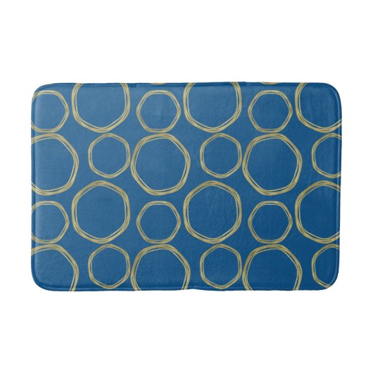 Gold Circles & Bright Blue Modern Badematte (Vorderseite)