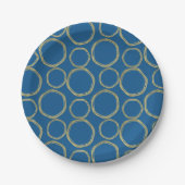 Gold Circles & Bright Blue Modern Pappteller (Vorderseite)