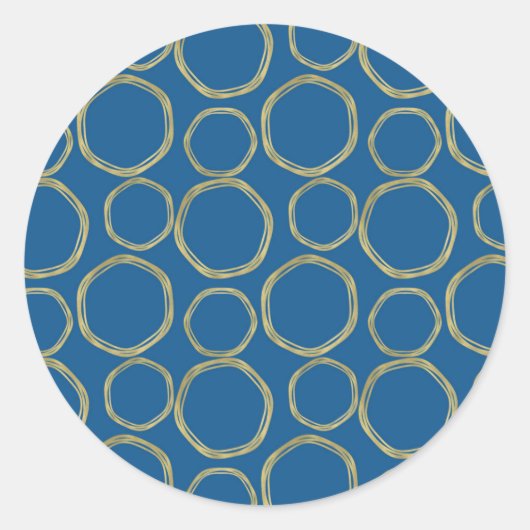 Gold Circles & Bright Blue Modern Runder Aufkleber (Vorderseite)