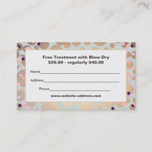 Gold Circles Confetti Salon Rabattcoupon Rabattkarte (Vorderseite)