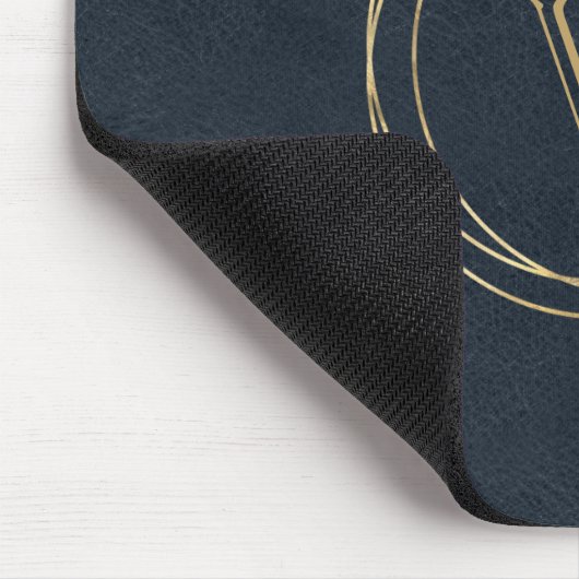 Gold Circles Dark Blue Monogram Mousepad (Ecke)