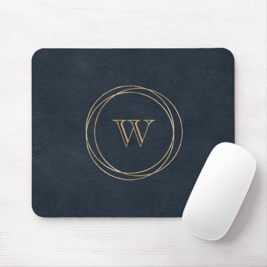 Gold Circles Dark Blue Monogram Mousepad (Mit Mouse)