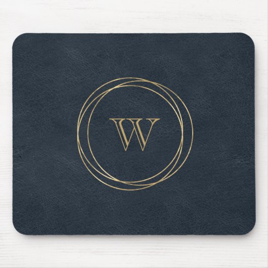 Gold Circles Dark Blue Monogram Mousepad (Vorne)
