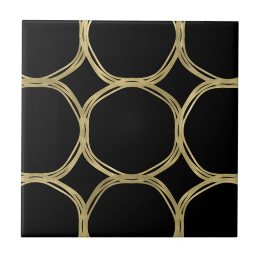 Gold Circles & elegantes Black Glam Chic Modernes Fliese (Vorderseite)
