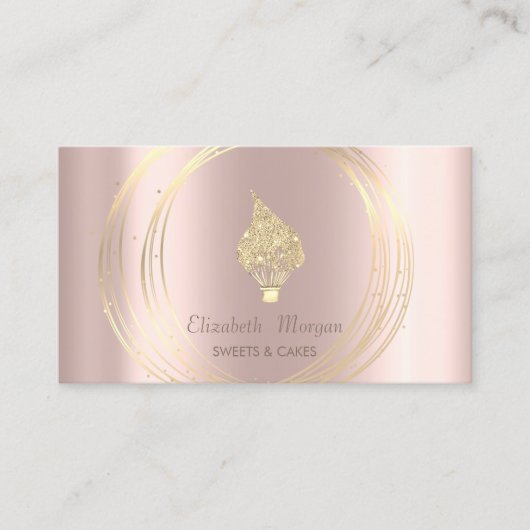 Gold Circles Glitter Whisk Rose Gold Visitenkarte (Vorderseite)