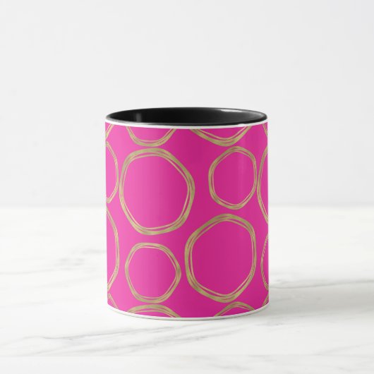 Gold Circles & Hot Pink Bright Fun Moderne Trendse Tasse (Zentrum)