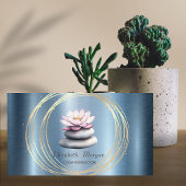 Gold Circles Lotus Blue Zen Stones Metallic Visitenkarte