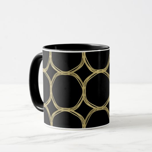 Gold Circles und Black Modern Chic Glam Tasse (Vorderseite Links)